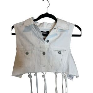 Thrill Jeans  Black Label Women's Crop White Jeans Small Vest Sleeveless Sz S